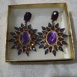 Vibrant Sunburst Earrings in Purple and Blue